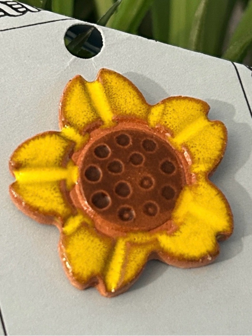 Sunflower pin NEW artisan made stoneware clay flower brooch